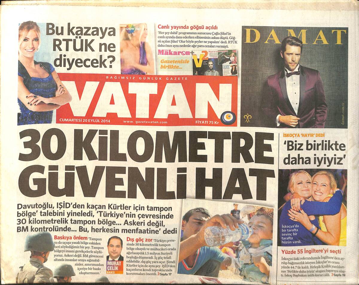 Vatan Gazetesi 20 Eylül 2014 - Davutoğlu , IŞİD'den Kaçan Kürtler İçin Tampon Bölge Talebini Yineledi GZ159548 - 1
