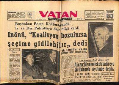 Vatan Gazetesi 20 Mart 1963 - İnönü Koalisyon Bozulursa Seçime Gidilir GZ66101 - 2