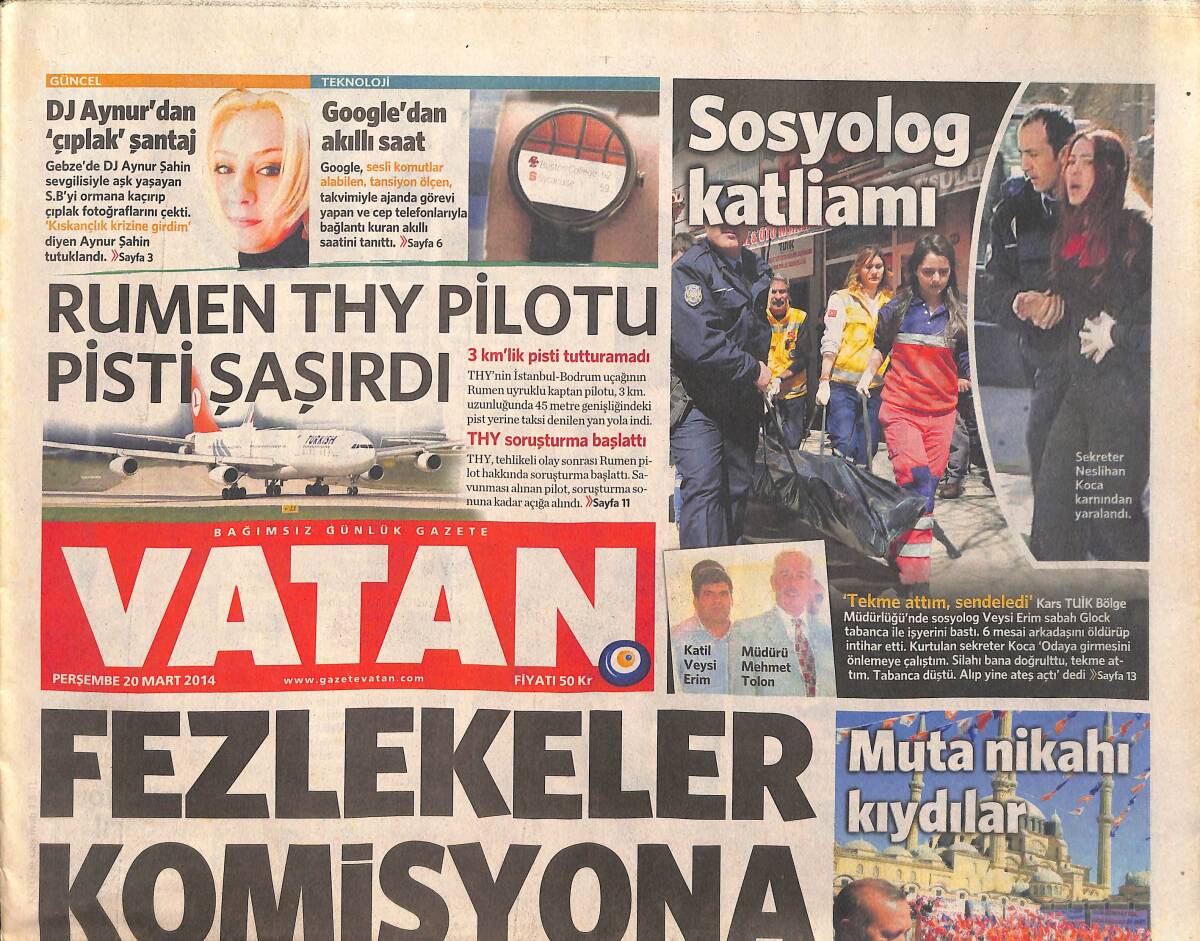 Vatan Gazetesi 20 Mart 2014 - Rumen THY Pilotu Pisti Şaşırdı - Fedakâr Muslera Farkı Önledi GZ159484 - 1