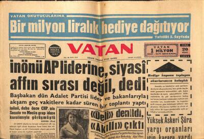 Vatan Gazetesi 20 Nisan 1962 - İnönü AP Liderine Siyasi Affın Sırası Değil Dedi GZ64824 - 2