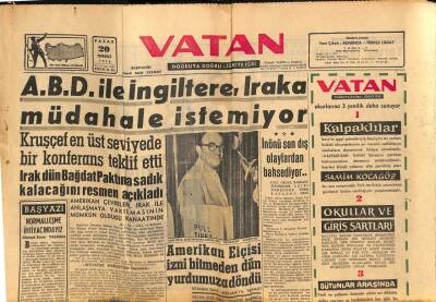 Vatan Gazetesi 20 Temmuz 1958 - Amerikan Elçisi İzni Bitmeden Dün Yurdumuza Döndü GZ91476 - 1