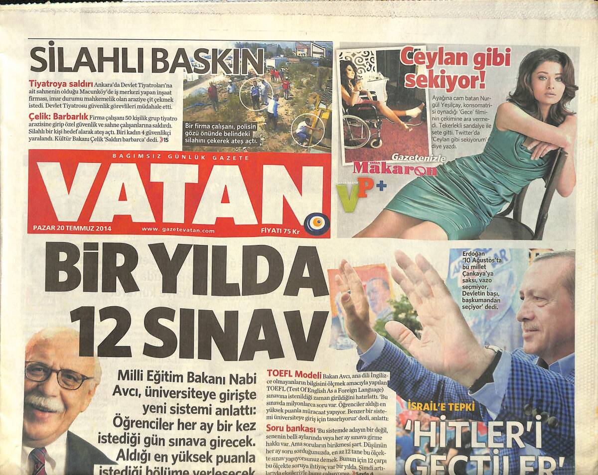 Vatan Gazetesi 20 Temmuz 2014 - Bir Yılda 12 Sınav - İstanbul Yine Tıkandı - Altın Filenin Sultanları GZ135903 - 1