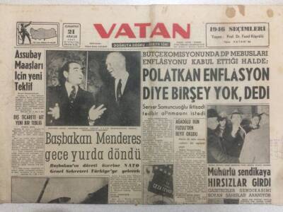 Vatan Gazetesi 21 Aralık 1957 - Başbakan Menderes Gece Yurda Döndü GZ52340 - 1