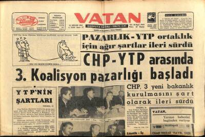Vatan Gazetesi 21 Aralık 1963 - CHP-YTP Arasında Koalisyon Görüşmeleri Başladı GZ75055 - 1