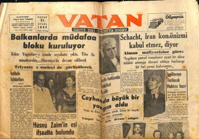 Vatan Gazetesi 21 Eylül 1952 - Schacht İran Komünizmi Kabul Etmez Diyor GZ64811 - 1