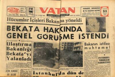 Vatan Gazetesi 21 Eylül 1963 - Bekata Hakkında Genel Görüşme İstendi GZ90611 - 1