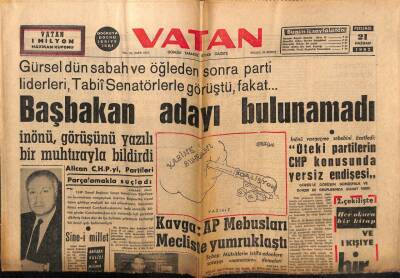 Vatan Gazetesi 21 Haziran 1962 - İnönü Görüşünü Yazılı Bir Muhtırayla Bildirdi GZ64815 - 2