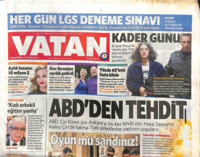 Vatan Gazetesi 21 Kasım 2013 - ABDden Tehdit GZ104408 - 1