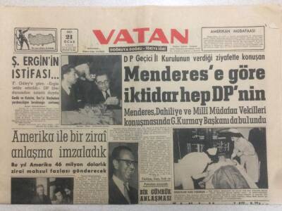 Vatan Gazetesi 21 Ocak 1958 - Menderese Göre İktidar Hep Dp GZ52329 - 1