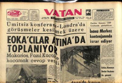 Vatan Gazetesi 21 Ocak 1964 - EOKAcılar Atina da Toplanıyor GZ78989 - 1