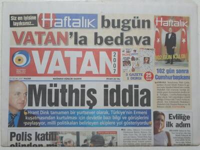 Vatan Gazetesi 21 Ocak 2007 - Hrant Dink İçin Müthiş İddia - Doğum Günü Hediyesi GZ52932 - 1