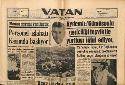 Vatan Gazetesi 22 Ağustos 1962 - Aydemir Gümüşpala Gericiliği Teşvik İle Yurttaşı İğfal Ediyor GZ64673 - 1