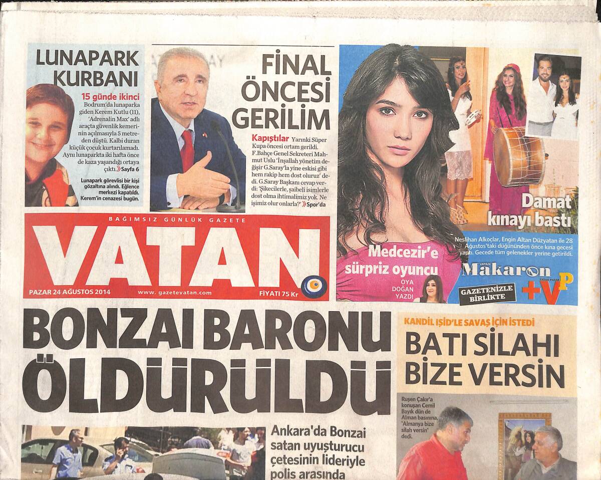 Vatan Gazetesi 22 Ağustos 2014 - Medcezir'e Sürpriz Oyuncu - 38 Yıldır Dinleniyoruz - CİA Esad'a İstihbarat Veriyormuş GZ136373 - 1