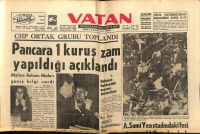 Vatan Gazetesi 22 Aralık 1964 - Alisamiyen Stadındaki Feci Olayın Tahkikatı Başladı GZ64718 - 2