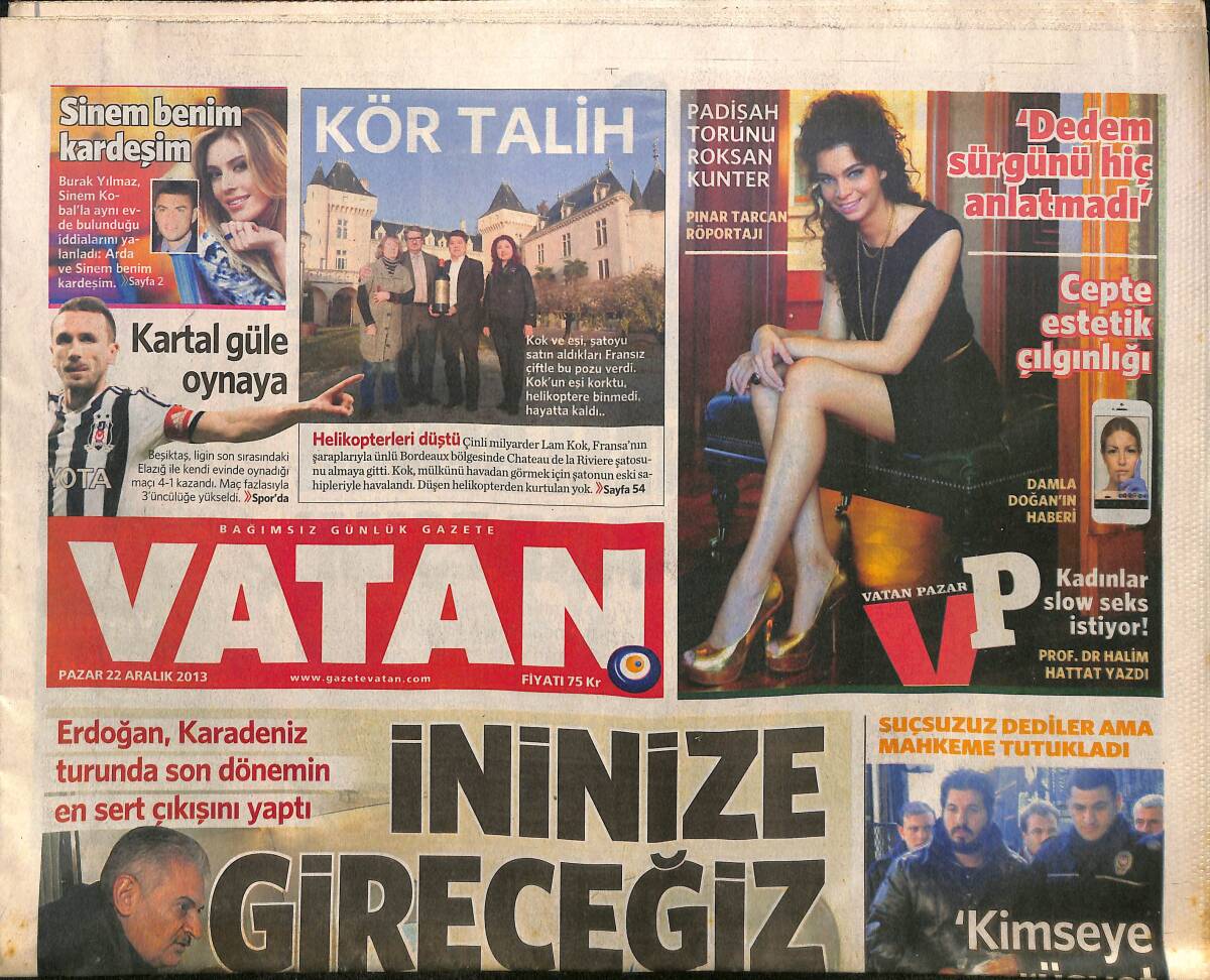 Vatan Gazetesi 22 Aralık 2013 - Başbakan İsim Vermeden Gülen Cemaatini Hedef Aldı - Kartal Güle Oynaya GZ160074 - 1