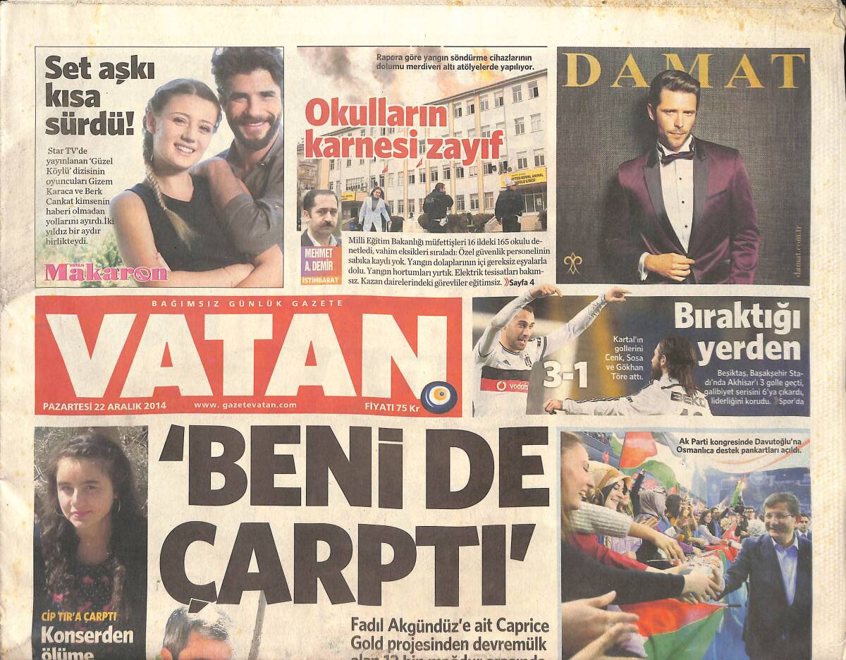 Vatan Gazetesi 22 Aralık 2014 - 4 Yıldızlı Hacker Oteli - Gizem Karaca Berk Cankat Set Aşkı Kısa Sürdü! GZ136265 - 1