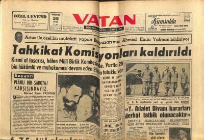 Vatan Gazetesi 22 Eylül 1960 - Tahkikat Komisyonları Kaldırıldı GZ78894 - 1