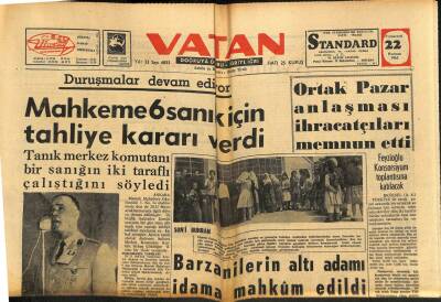 Vatan Gazetesi 22 Haziran 1963 - Ortak Pazar Anlaşması İhracatçıları Memnun Etti - Barzanilerin Altı Adamı İdama Mahkum Edildi GZ91449 - 1