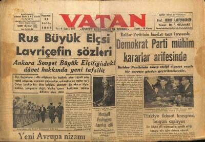 Vatan Gazetesi 22 Kasım 1948 - Rus Büyük Elçisi Lavriçefin Sözleri GZ78763 - 1
