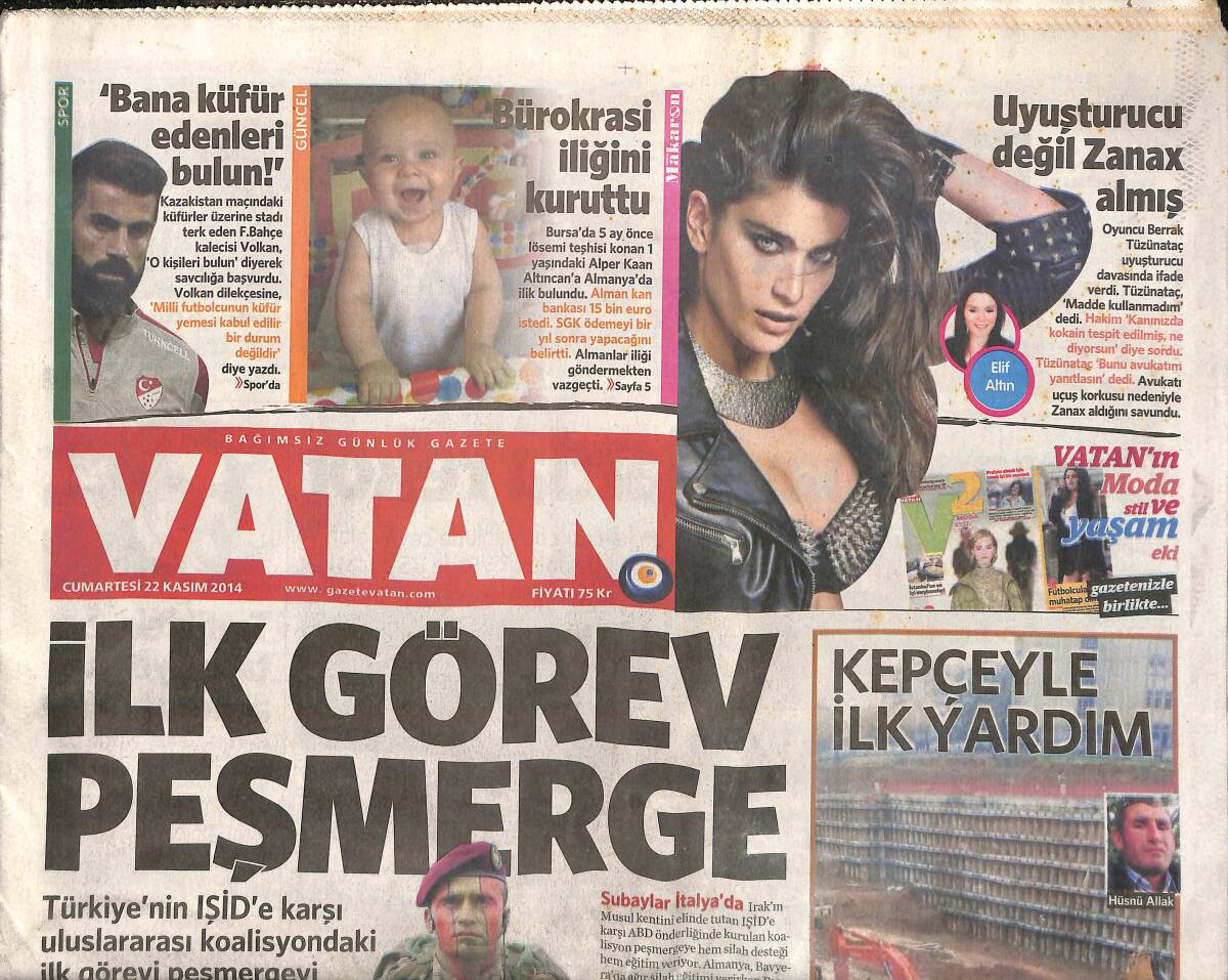 Vatan Gazetesi 22 Kasım 2014 - Esad'a Karşı İncirlik Üssü - Vergide Artış Olur Mu ? GZ160069 - 1