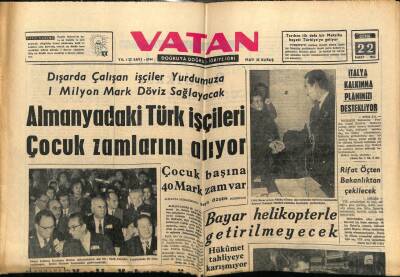 Vatan Gazetesi 22 Mart 1963 - Almanyadaki Türk İşçileri Çocuk Zamlarını Alıyor GZ78824 - 1