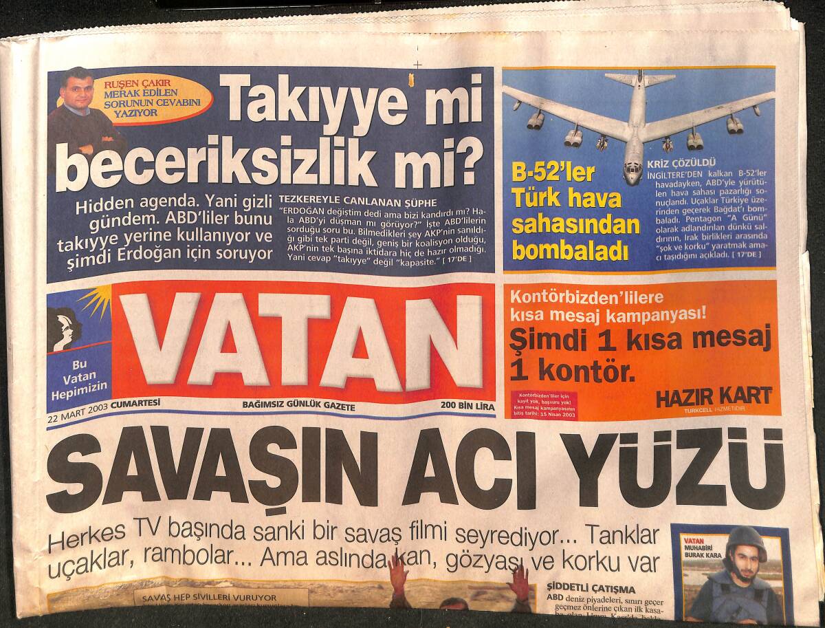 Vatan Gazetesi 22 Mart 2003 - Irak Savaşı 5 Yıl Önce Planlanmış - Saddam Öldü Mü ? GZ157254 - 1