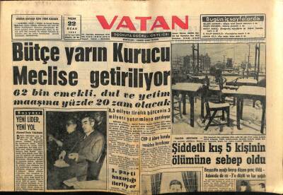 Vatan Gazetesi 22 Ocak 1961 - Bütçe Yarın Kurucu Bütçesi Getiriliyor GZ64589 - 1