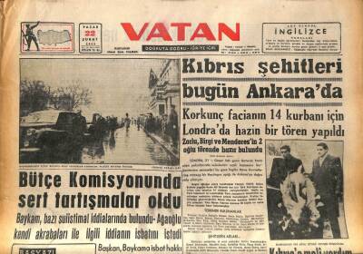 Vatan Gazetesi 22 Şubat 1959 - Kıbrıs Şehitleri Bugün Ankarada GZ86074 - 1