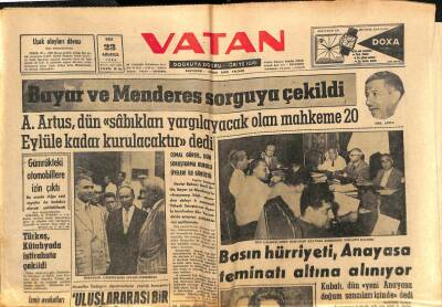 Vatan Gazetesi 23 Ağustos 1960 - Basın Hürriyeti , Anayasa Teminatı Altına Alınıyor GZ102653 - 1