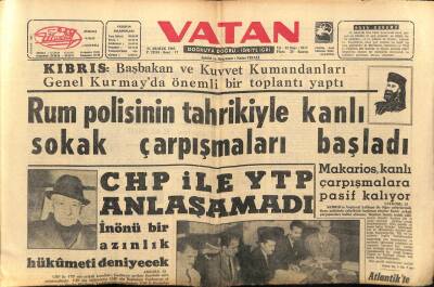 Vatan Gazetesi 23 Aralık 1963 - Kıbrısta Kanlı Sokak Çarpışmaları Başladı GZ75053 - 1