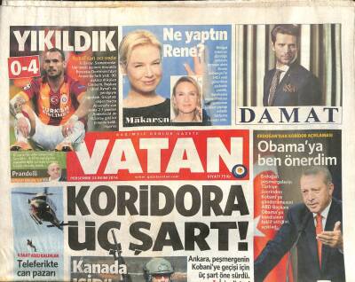 Vatan Gazetesi 23 Ekim 2014 - Erdoğandan Koridor Açıklaması Obamaya Ben Önerdim GZ109064 - 1