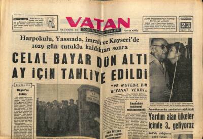Vatan Gazetesi 23 Mart 1963 - Celal Bayar Dün Altı Aylığına Tahliye Edildi GZ89171 - 1