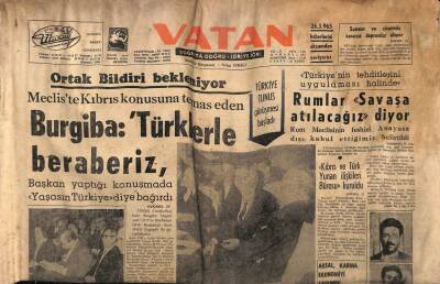 Vatan Gazetesi 23 Mart 1965 - Burgiba Türklerle Beraberiz GZ64799 - 1