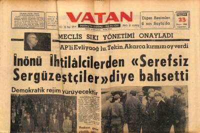 Vatan Gazetesi 23 Mayıs 1963 - İnönü İhtilalcilerden Şerefsiz Sergüzeştçiler diye Bahsetti GZ90446 - 1