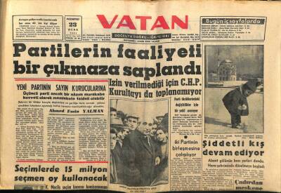Vatan Gazetesi 23 Ocak 1961 - Partilerin Faaliyeti Bir Çıkmaza Saplandı GZ64588 - 2
