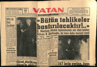 Vatan Gazetesi 23 Şubat 1961 - Bütün Tehlikeler Bastırılacaktır GZ64609 - 2