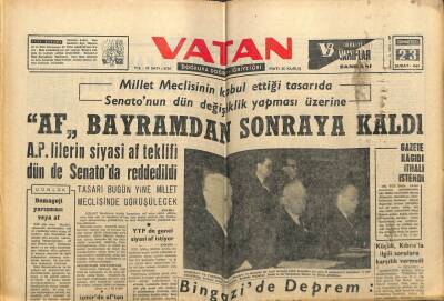 Vatan Gazetesi 23 Şubat 1963 - Bingazide Deprem 230 Ölü 500 Yaralı GZ89175 - 1