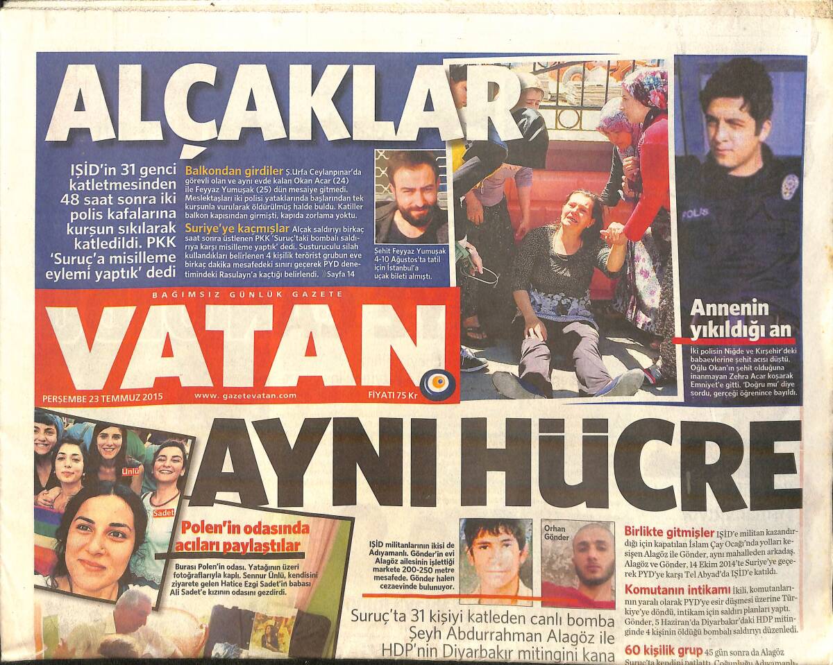 Vatan Gazetesi 23 Temmuz 2015 - Pereira Tesisleri Mesken Tuttu - Quaresma Ne Yapar ? GZ159514 - 1