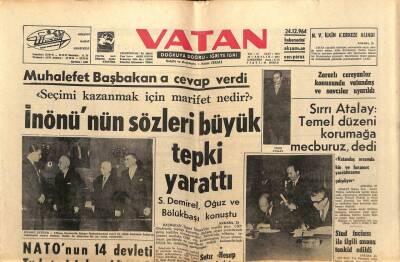 Vatan Gazetesi 24 Aralık 1964 - NATOnun 14 Devleti Türk Tezini Destekleyecek GZ64717 - 2