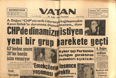 Vatan Gazetesi 24 Eylül 1962 - CHPde Dinamizm İsteyen Yeni Bir Grup Harekete Geçti GZ64833 - 1