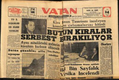 Vatan Gazetesi 24 Eylül 1963 - Kira Kanun Tasarısını İnceleyen Komisyon Çalışmalarını Bitirdi GZ90614 - 1