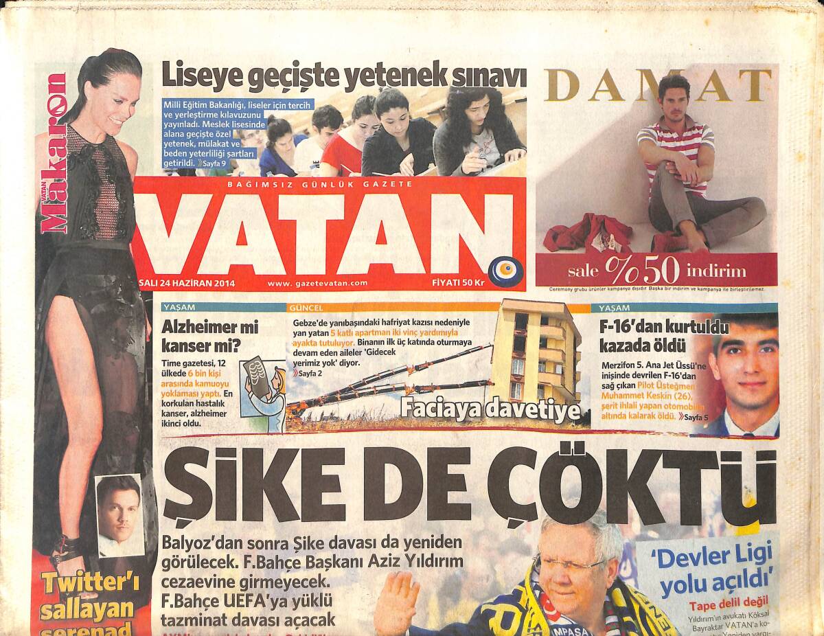 Vatan Gazetesi 24 Haziran 2014 - Aziz Yıldırım Cezaevine Girmeyecek GZ159553 - 1