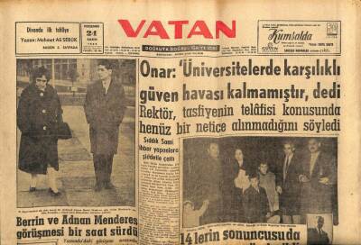 Vatan Gazetesi 24 Kasım 1960 - Beerin Ve Adnan Menderesin Görüşmesi Bir Saat Sürdü GZ78670 - 1