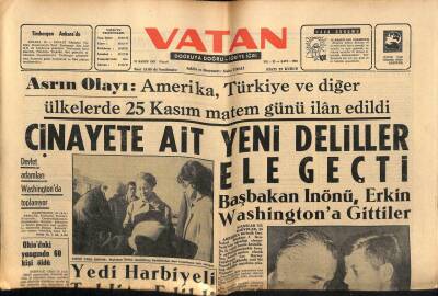 Vatan Gazetesi 24 Kasım 1963 - Amerika Türkiye Ve Diğer Ülkelerde 25 Kasım Matem Günü İlan Edildi GZ64640 - 2