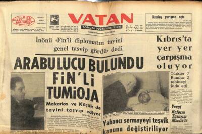 Vatan Gazetesi 24 Mart 1964 - Arabulucu Finli Tumioja GZ78784 - 1