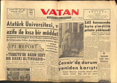 Vatan Gazetesi 24 Ocak 1960 - Toroslardaki Uçağın Enkazı Bulunamıyor - Cezayirde Durum Yeniden Karıştı GZ102636 - 1