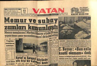 Vatan Gazetesi 24 Şubat 1961 - Memur Ve Subay Zamları Kanunlaştı GZ64608 - 1