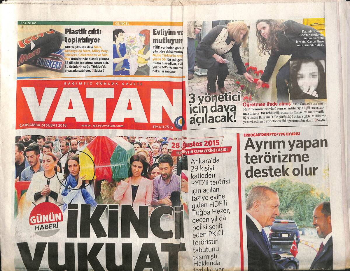 Vatan Gazetesi 24 Şubat 2016 - Trump Korkusu - Erdoğan'dan PYD/YPG Uyarısı GZ160065 - 1