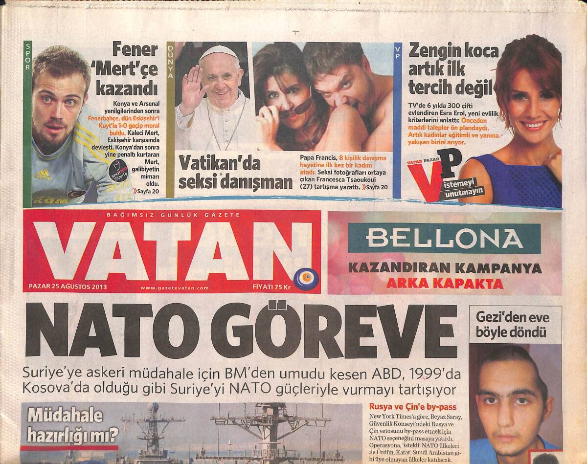 Vatan Gazetesi 25 Ağustos 2013 - Sezen Aksu'dan Eski Sevgili İtirafı - Türk Pilotlar İçin Umut Işığı GZ136404 - 1