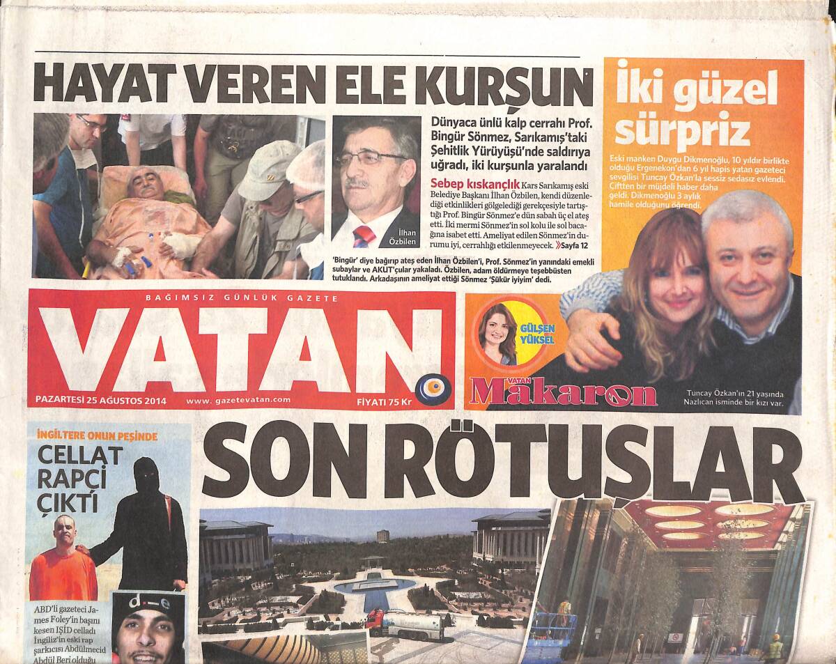 Vatan Gazetesi 25 Ağustos 2014 - Işid Celladı İngiliz Rapçi Çıktı - Soma İçin Süper Maç - CİA Ve Mossad Türkiye'ye Kaçıracaktı GZ136372 - 1